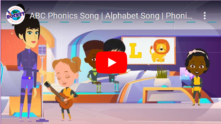 YouTube video screencap of Rocket English school's ABC Phonics song ・ロケットイングリッシュスクールのABCフォニックスソングのYouTubeビデオスクリーンショット