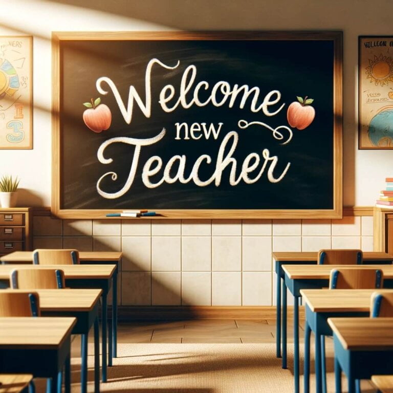 Welcome teacher written on a blackboard in a classroom